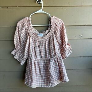 Old Navy Powder Pink Checkered Peasant Style Top - Size L